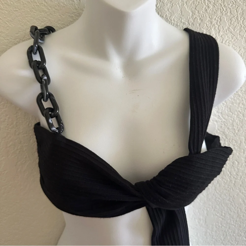 Maniere De Voir Women’s Black Chain Knit Wrapped Cropped Bra Top Size 8 - Picture 3 of 6